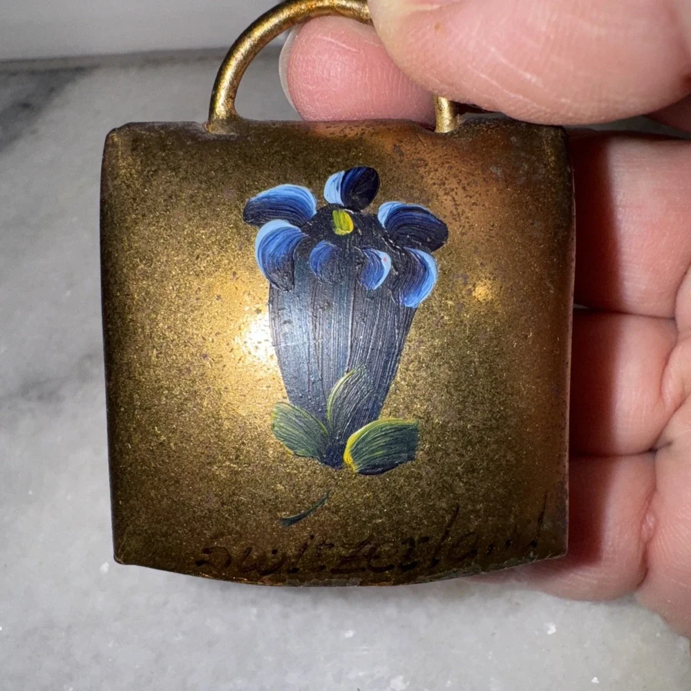 Mini Vintage Hand Painted Brass Cow Goat Sheep Dog Bell ES003 Switzerland